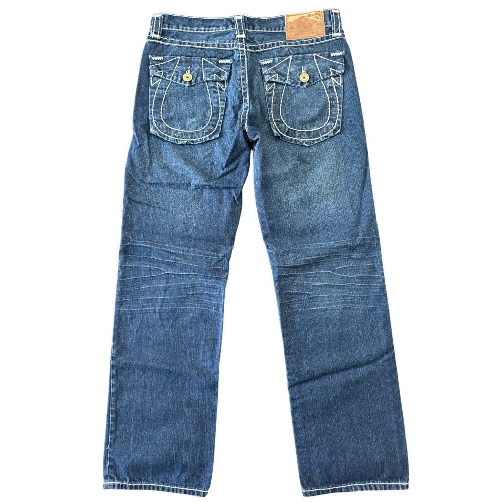 True Religion Y2K Super T World Tour Big Horseshoe Flap Jeans Dark Wash 36 x 33 - Picture 3 of 15
